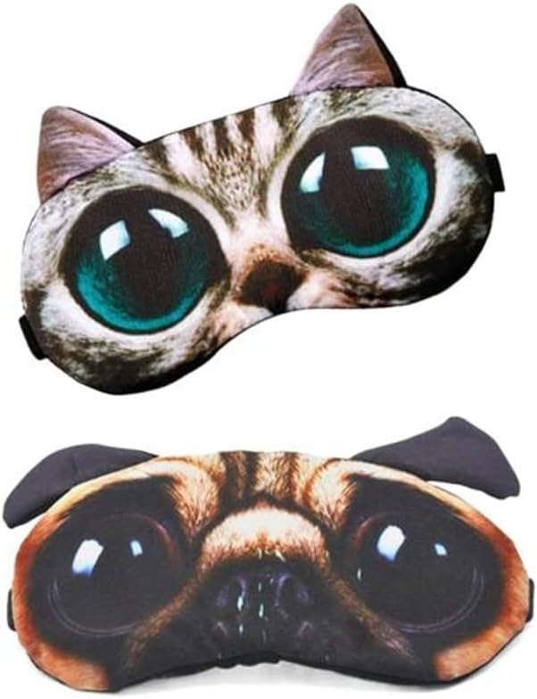 Cute Animal 3D Funny Sleep Eye Mask Eye Cover for Women, Cat Dog Soft Blindfold Sleeping Mask Eyeshade for Plane Travel Office Nap (2 Pack)