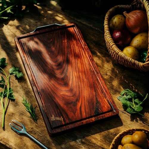 Image of Single Piece Food Safe Sheesham Wood Chopping Board| 100% Polish & Dye Free| Wooden Cutting Block for Kitchen| Juice Groove| Reversible| Big Size (15x10 Inches) (Rosewood Large)