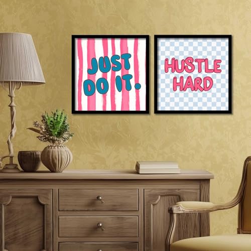 Image of HOTHOUSE Motivational quotes wall decoration items posters with frame posters for office Study room Wall Decor Digital Reprint Set of 2 (8X8 inch)