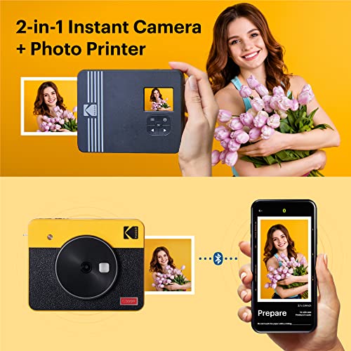 Kodak Mini Shot 3 Retro 4Pass 2-In-1 Instant Camera And Photo Printer (3X3 Inches) + 68 Sheets Gift Bundle, White #TOP3