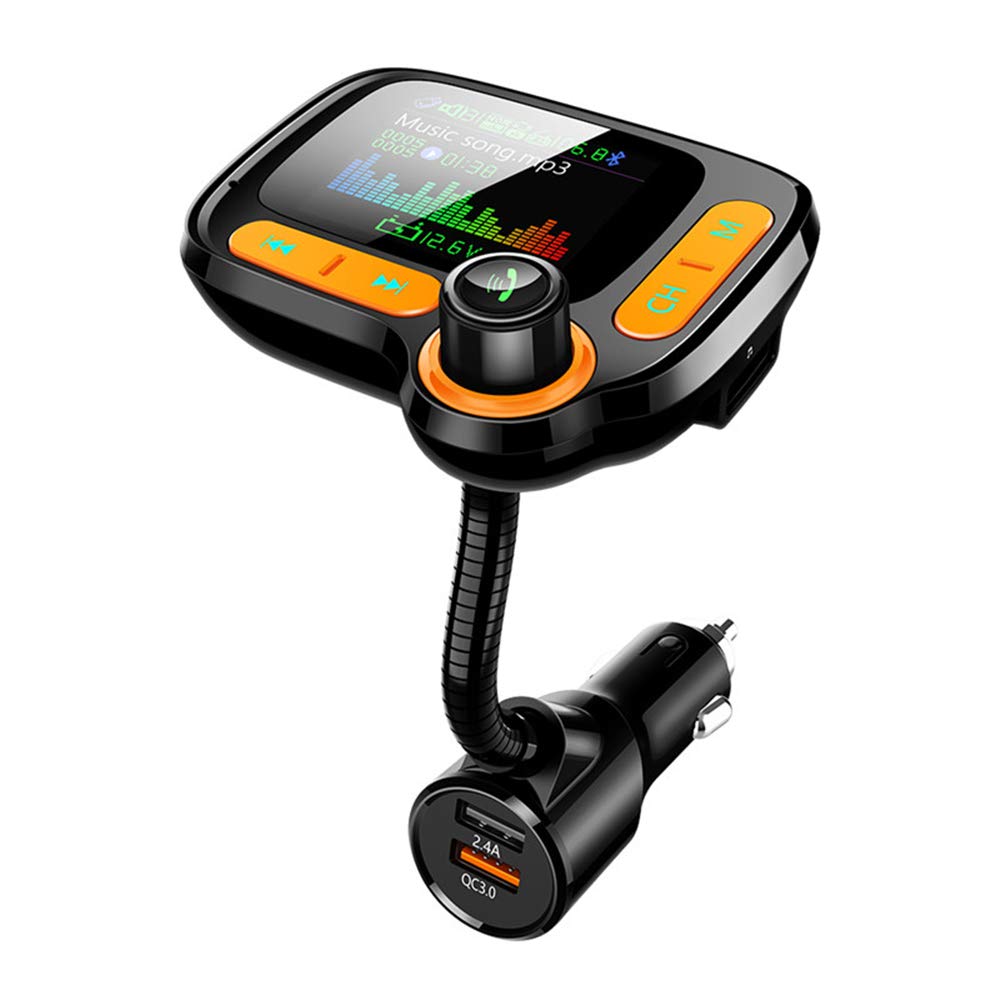 YONGYAO Coche Bluetooth 5.0 Transmisor FM Manos Libres inalámbrico Audio Receptor Reproductor de MP3 automático Cargador rápido USB Dual TF Coched 3.5mm AUX
