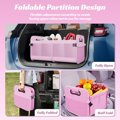 Image of Sposuit Trunk Organizer for Car - 70L Collapsible Sturdy Car Storage, Pink | 11 Pockets & Reinforced Handles, Large Capacity, SUV Trunk Organizers for Grocery Cargo, Non-Slip Bottom