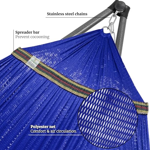 Image of Tranquillo Combo x2 Hammocks with Stand for Outside & Tree Straps, Heavy Duty Hammock with Stand 600lbs for Indoor Outdoor Patio Backyard, x2 Hammocks for 2 Person (Combo - Blue, Medium)