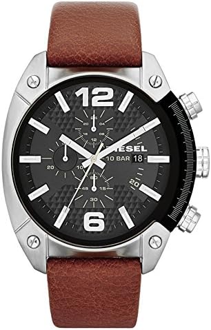 Diesel Relógio masculino DZ4296 Overflow de aço inoxidável e couro
