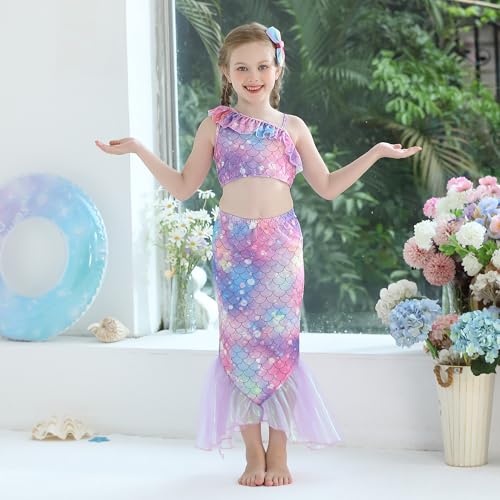 Image of GALLDEALS Girls Swimsuit 3 Piece Bathing Suits Flounce Ruffle Tankini Set Beach Swimwear with Cover Ups Skirt for 3-10 Years