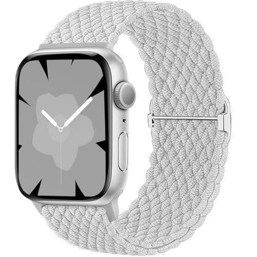 Ynitec Braided Loop Correa Compatible con Apple Watch 44mm 42mm 45mm 49mm 46mm, elásticas de tela de nylon Pulsera deportiva para caballero para iWatch 11 10 9 8 7 6 5 4 3 2 1 SE Ultra Blanco