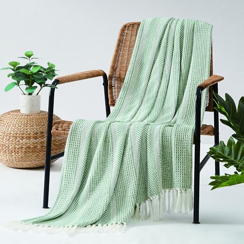 Oceanfront Resort Textured Stripe Green 50x60 Throw, Coastal and Nautical