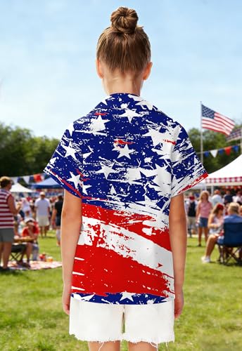 Image of 4th of July Shirts for Girls Boys American Patriotic Tshirt Kids Hawaiian Button Down Tops