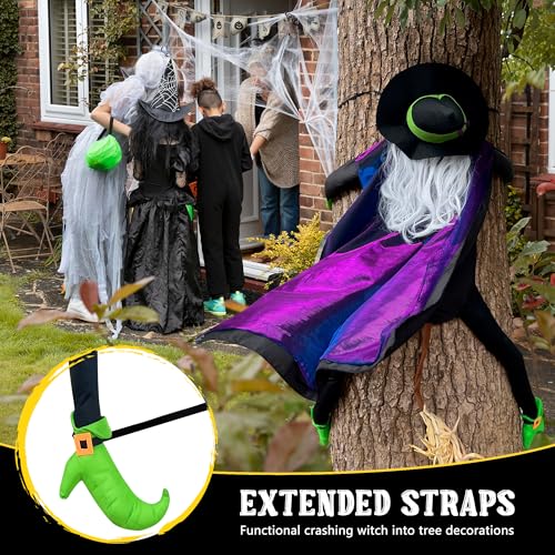 POPGIFTU 64" Large Crashing Witch into Tree Halloween Outdoor Decoration – Funny Flying Witch Yard Prop for Porch, Garden & Lawn, Weather-Resistant Halloween Decor4