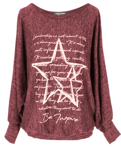 Emma & Giovanni - Pullover/Sweatshirt Loose Fit mit Sternenaufdruck - Damen (Rot, L-XL) Emma & Giovanni - Pullover/Sweatshirt Loose Fit mit Sternenaufdruck - Damen (Rot, L-XL)