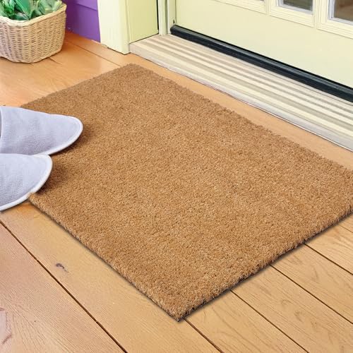 Image of Encasa XO Coir Door Mat for Home Entrance, Anti Slip PVC Back Natural
