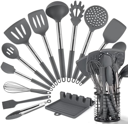 HOTEC 446°F Heat Resistant Silicone Kitchen Utensils, Cooking Ute...