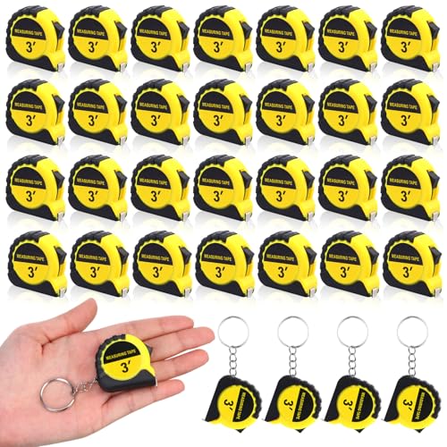 Kanayu 30 Pcs Pcs Mini Measuring Tape with Keychain, 3 ft, Yellow
