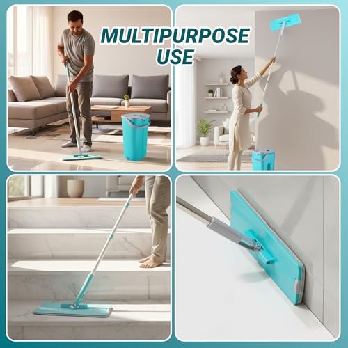 Image of Spotzero By Milton 2-1 Flat Mop I Wash and Dry Chamber I Flexible Head I Premium 4X Absorbent Microfiber Refills I Floor Plus Wall Mop I Long Handle I Compact- Lightweight I 5 Litre