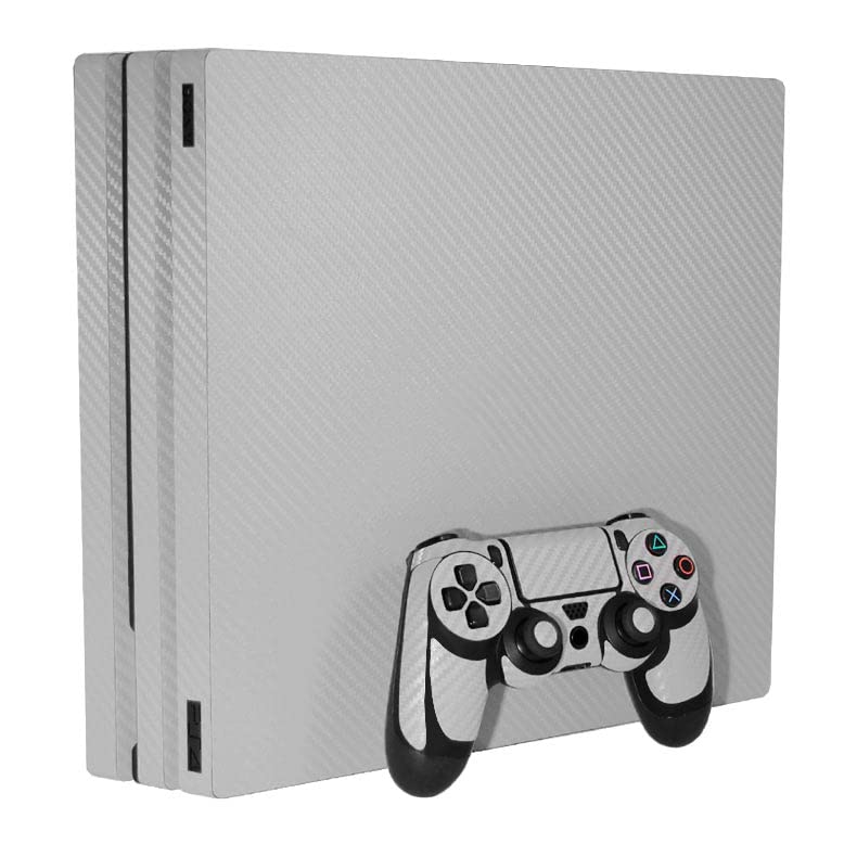 3D Carbon Fiber Silver - Air Release Vinyl Decal Mod Skin Kit by System Skins - Compatible with PlayStation 4 Pro Console