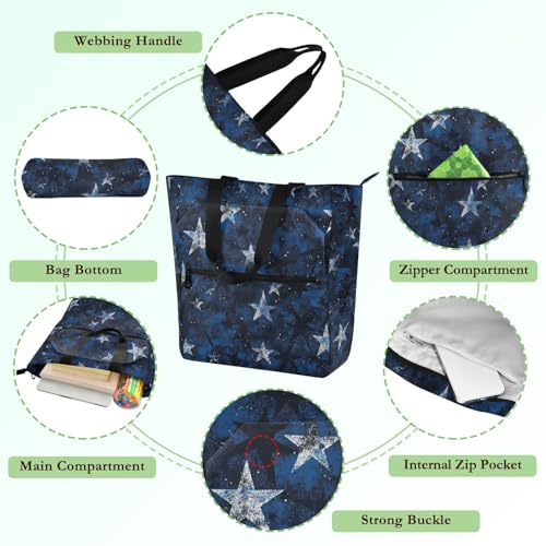 Bolsa de mano con estampado de estrellas azul y negro ideal para llevar libros y cuadernos 5