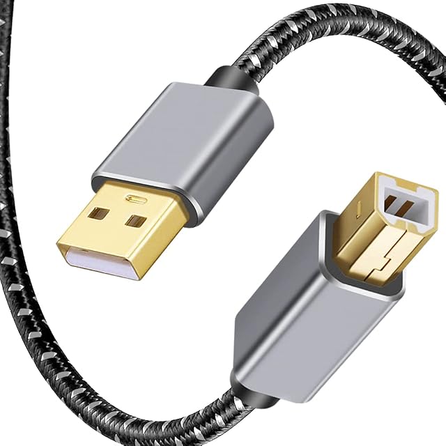ShinKey Printer Cable 6M USB 2.0 Braided Aluminium Shell Type A Male to B Male USB B Scanner Printer Cord 24K Gold Plated Compatible with Epson HP DeskJet/Envy Lexmark Dell Printers DAC and others