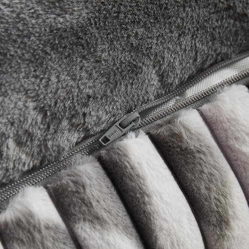 Image of Modern Threads Ribbed Plush Two-Tone Cuddler Dog Bed, Ultra-Soft Faux Rabbit Fur, Supportive Bolstered Sides, Removable Washable Cover, Bed for Medium Dogs, Silver, (28 inch L x 21 inch W x 9 inch Th)