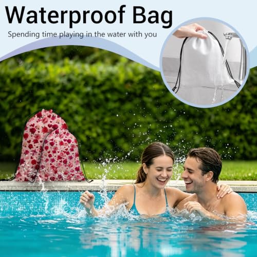 Image of Red Roses Drawstring Bag Waterproof Shoe Bags for Beach Storage Wet Cloth