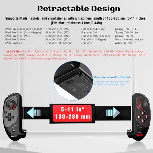Image of Joso Wireless Controller for iPad & Tablet, Compatible with iPhone & Android Phone, Bluetooth Game Controller with Clamp Lockable iPad /Tablet, Play COD Mobile, Genshin Impact, Cloud Gaming
