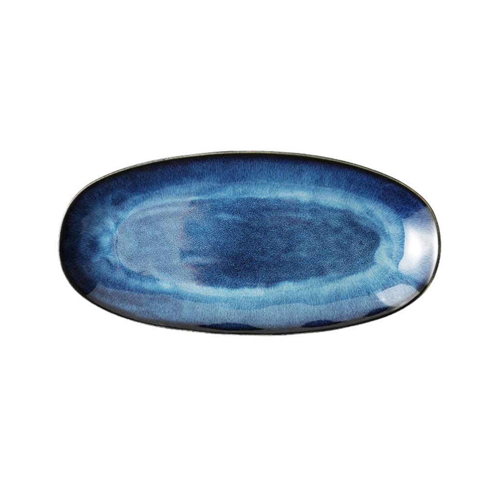 BERTY·PUYI Piatti da Portata Piatti Ovali Piatti da Portata in Ceramica Vassoi per Feste Forno per Alimenti Sicuro per Tacchino Carne Antipasti di Pesce Sushi Dessert Blu-Blau||28.1 * 12.6 * 3,1 cm