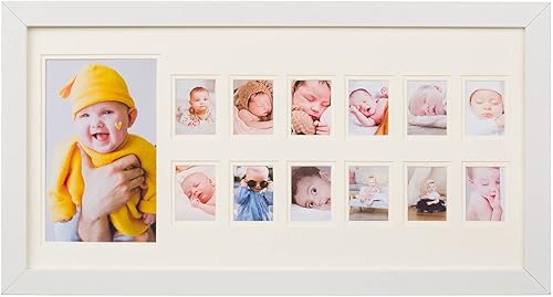 WOOD SIDE ORBIS 13 Opening Collage Picture Frame with Double White Mat - Displays One 4x6 and Twelve 2x3 - Wall Mounting, Landscape, Portrait - Black