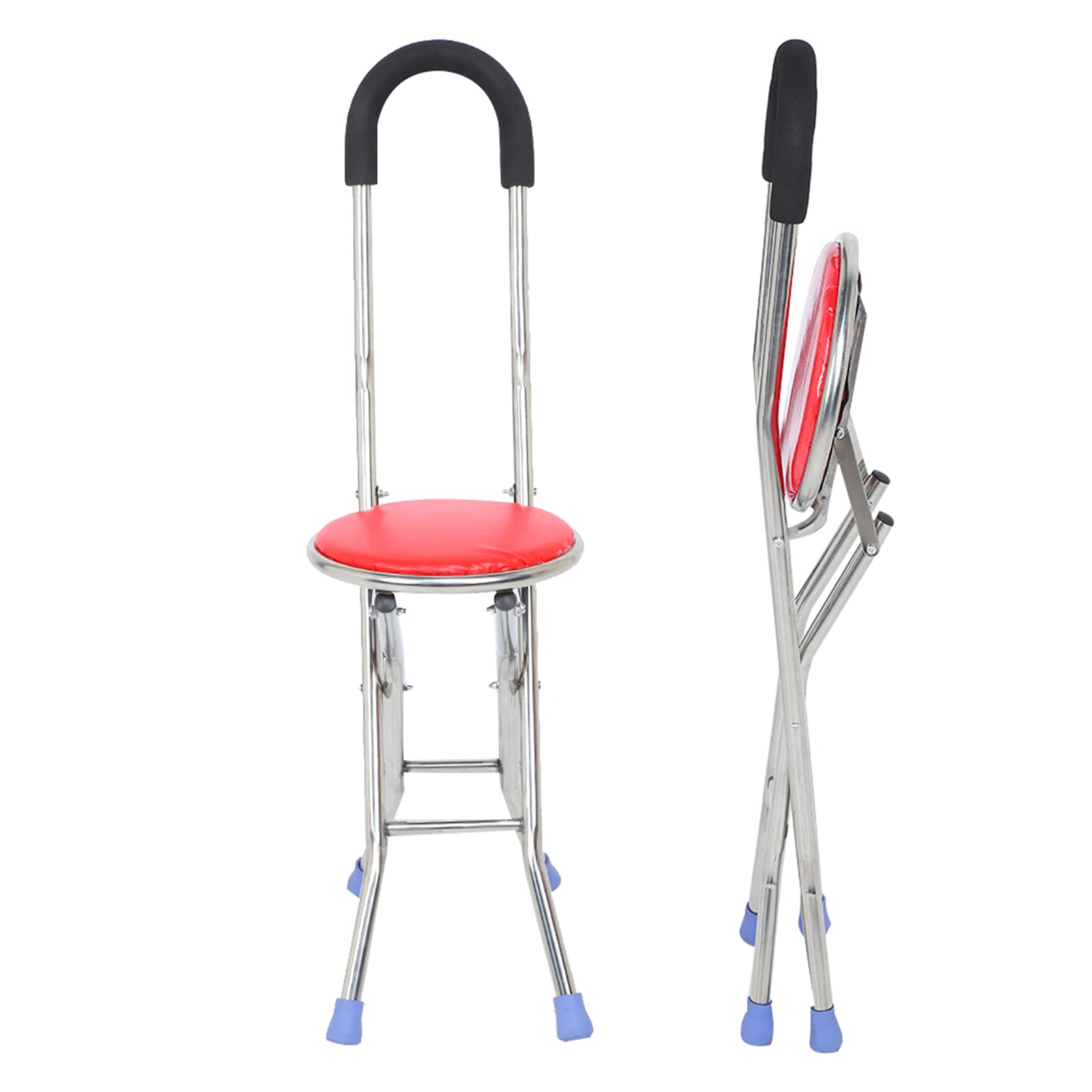 Bastón con Asiento, Caín De Acero Inoxidable para Caminar, Silla Bastón Plegable, Silla De Bastón Compatible con Regalo para Padres Mayores