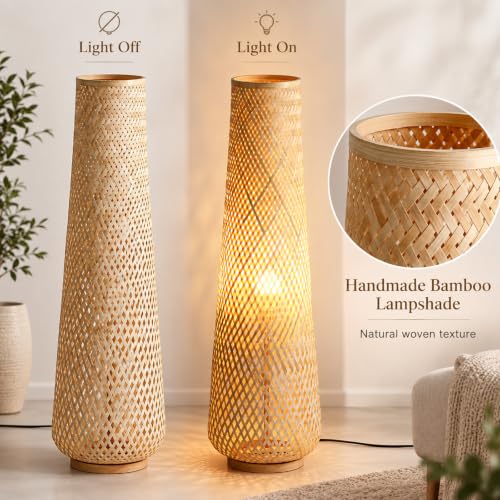 Boho Style Bamboo Woven Floor Lamp for Living Room,36 in,Cozy Decor - Image 2