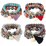 Stackable Bracelets:One order you can get 4 sets multilayered bracelet in different colors,wear it will make you unique,you can wear one or more,diy your own style. Adjustable Size:The high quality elastic rope design make it stretchy,so just do not ...