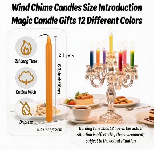 24 bunte Kerzenleuchterkerzen 16 cm - Kleine Glockenkerzen für Chanukka, Weihnachten, Vigilien, Wicca-Altar, Rituale, Hochzeiten & Party-Deko