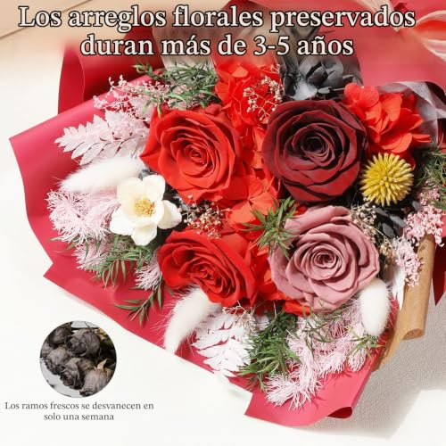 Miniatura 3 de Emibele Flores Para Entrega Prime, Ramos Flores Preservadas, Rosas Rojas Eternas Duran 3 A 5 Años, Cumpleaños San Valentin Día Madre Regalos Flores Para Ella Mujeres Esposa Mamá Abuela