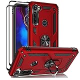 Androgate Moto G Stylus/Pro (2020) Case With Tempered Glass Screen Protectors, Ring Kickstand Car Mount Shockproof Cover for Motorola, Red
