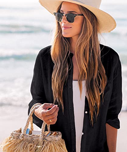 Image of Zoye Chen Women's Bikini Swimsuit Cover Up Button Down V Neck Shirts Long Sleeve Blouse Beachwear Bathing Suit