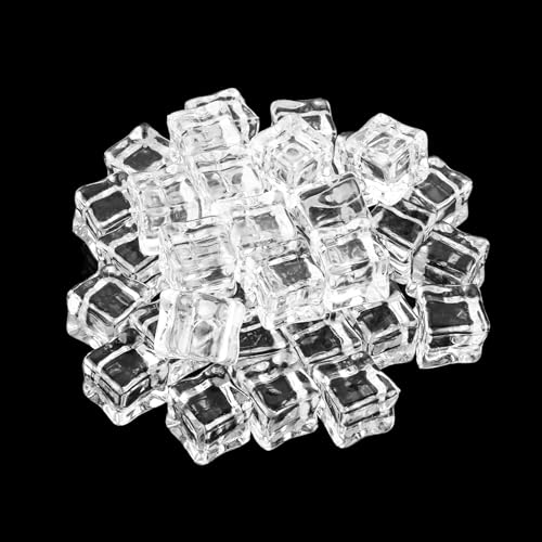 MUXHEL 200 cubitos de hielo decorativos reutilizables, 18 mm de plástico artificial, cubos de hielo artificiales transparentes, cubos de hielo de plástico, para centros de mesa, accesorios