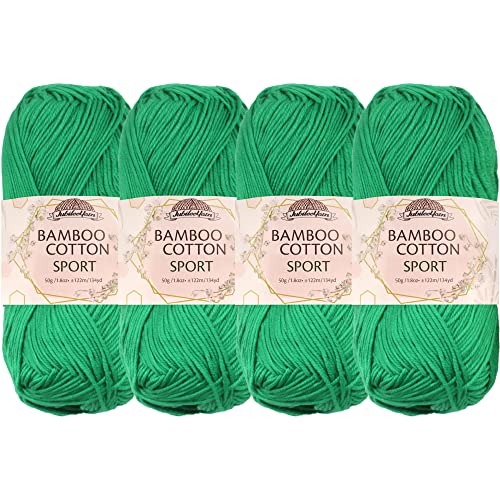 JubileeYarn Bamboo Cotton Sport 4 Ply Yarn - 50g/Skein - Pine Needle - 4 Skeins, 408 Pine Needle
