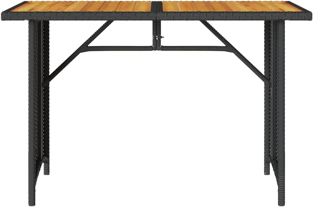 Garden Coffee Table Black and Natural Wood with Powder-Coated Steel Frame, Rectangular 43.3 x 26.8 in Patio Furniture for Outside Use, Durable Outdoor Patio Table for Balcony, Garden