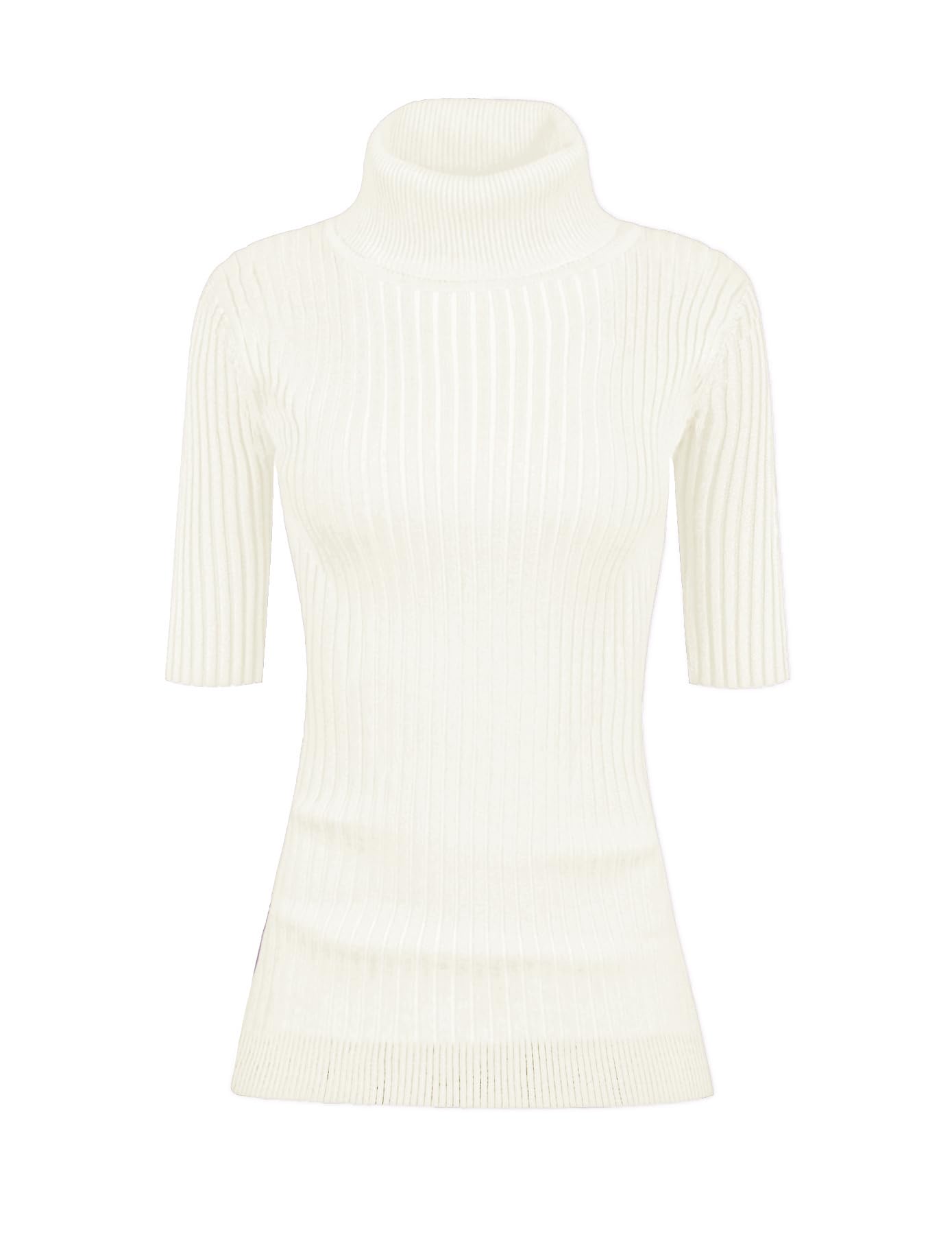 v28 Women Turtleneck 1/2 Half Sleeve Highly Stretchy Ribbed Knit Fitted Sweater