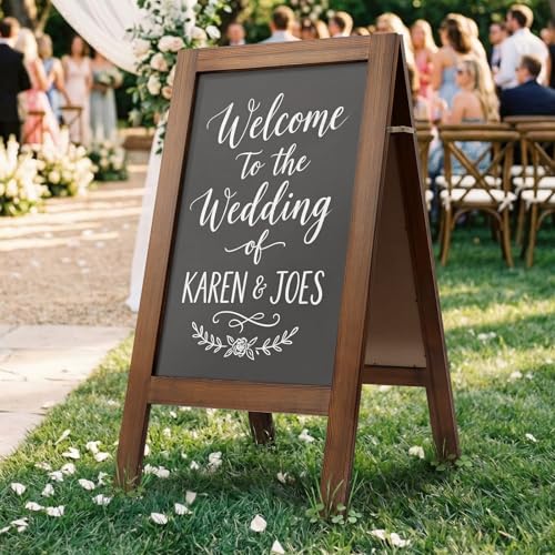 TEAKMAMA Chalk Board 40\"x20\", Standing A Frame Chalkboard Signs Sandwich Board Outdoor, Double Sided Blackboard for Back to School Day, Business and Weddings, Rustic Brown