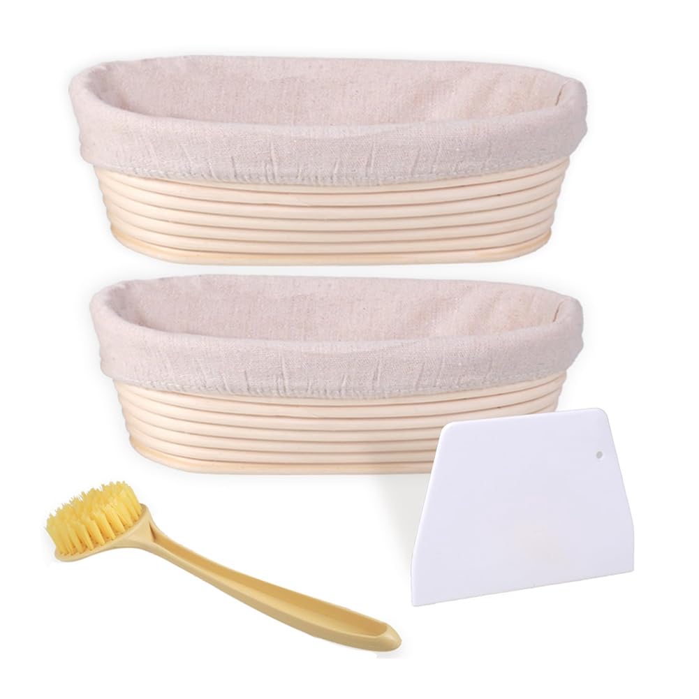 CTRLZS Bread Proofing Basket Set of 2, Bread Making Kit, Proofing Baskets 10 Inch Oval Sourdough Bread Baking Supplies
