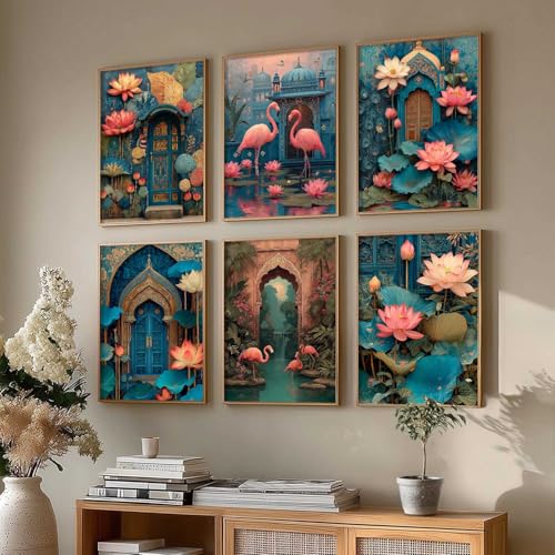 Image of kotart Decorative Traditional Wall Art Home Decor Madhubani Painting poster With Frame For Living Room Bed Room Hotel Wall Decor Digital Reprint Set of 6 (10X13 inch)