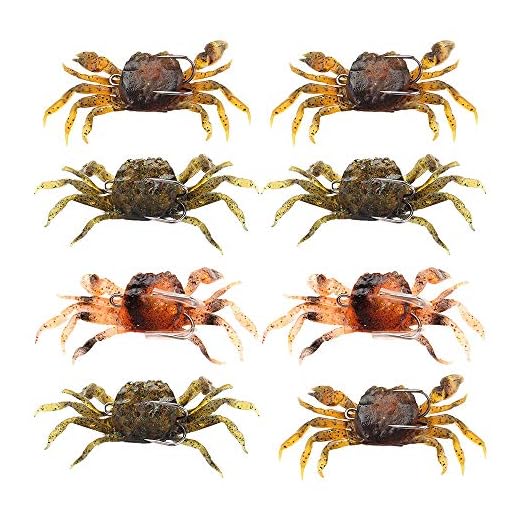 MIPAHI Set of 8 Artificial Crab Baits, 3D Simulation Crab Soft Lures with Sharp Hooks, Sea Fishing Crankbaits Bait Traps, Saltwater Fish Tackle Accessory Tool, Random Color