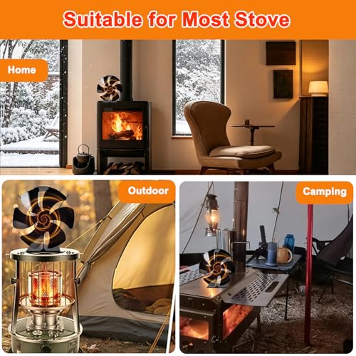 Image of Tomersun Wood Stove Fan Heat Powered, 7in Large 6 Blades Fireplace Fan