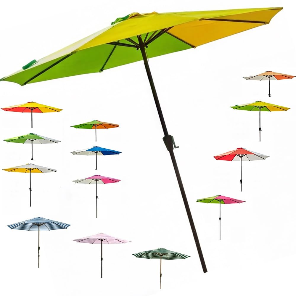 LARAKVEAKV Large Market Table Umbrella With Crank, 9FT Rainbow Sun Protection Umbrellas，Garden Stripe Parasol For Patio Backyard Deck Yard(Colorful 13)