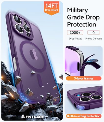 Image of FNTCASE for iPhone 16 Pro Max Case: [Compatible with Magsafe] Translucent Matte Cases with [Full Camera Protection] [Screen Protector] Military Grade Shockproof Protective Phone Cover - Purple