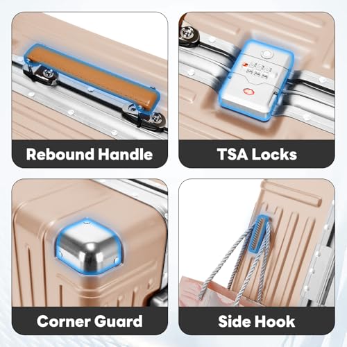 22 inch carry on luggage suitcase locks tsa approved Hardside Lightweight Suitcase with Cup Holder TSA Lock Carry On Luggage with USB Port Phone Holder suitcases with 360° 8 Double Spinner Wheels2