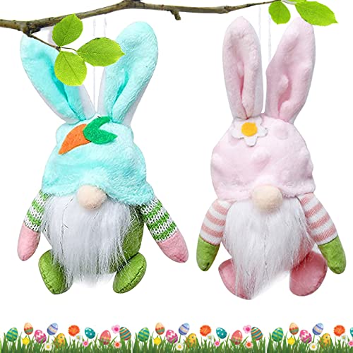 KOIROI Set di 2 gnomi pasquali, gnomi di Peluche, per Bambole, Pasqua, Gnomo, Orecchie di Coniglio, Set di Bambole, Decorazione Pasquale, Gnomo Fatto a Mano, Peluche per Feste di Pasqua