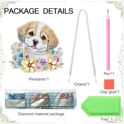 Image of AiYuanzsh DIY 5D Animal Dog Diamond Art Painting Kits Hanging Sign Wall Art Flower Sign Diamond Art Window Hanging Ornament Window Pendants Home Garden Wall Door Hanging Diamond Painting Kits