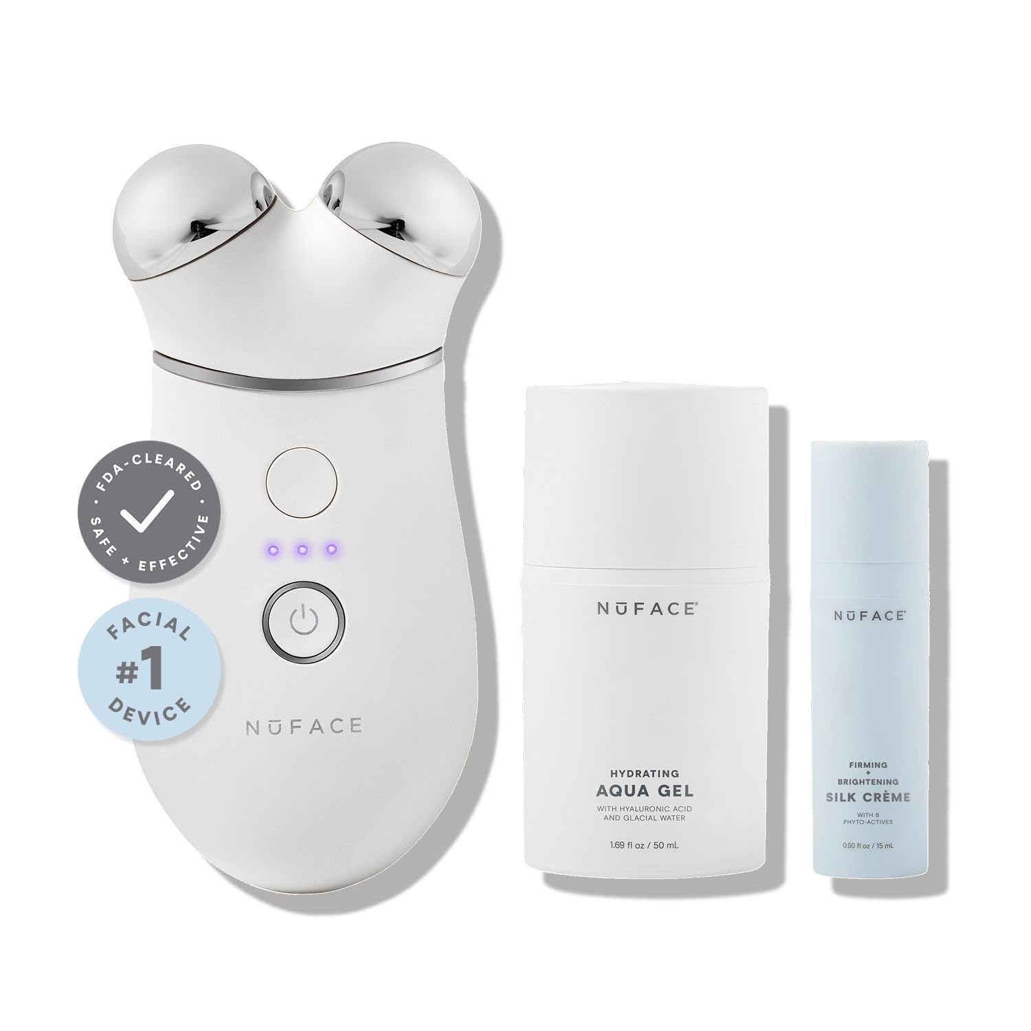 NuFACE TRINITY+ Microcurrent Facial Device Kit - FDA Cleared Face Sculpting & Neck Tightening Device to Contour Cheeks & Brows + Microcurrent Gel Activator & Silk Creme