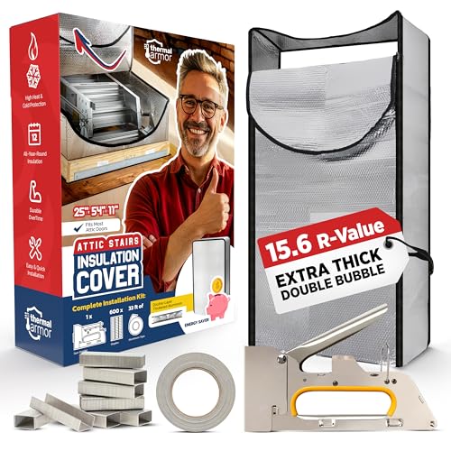 Premium Energy Saving Attic Stairs Insulation Cover – Full Set Extra Thick, Double Bubble, Fits 54' x 25' x 11' Pull-Down Door - Universal Size (54' x 25' x 11' + Kit)