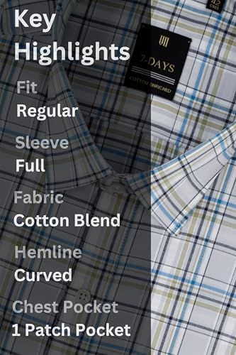 Image of 7-DAYS Men's Premium Checks Formal Shirt - Cotton Rich, Regular Fit, Full Sleeve, with Pocket, Wrinkle Resistant - Stylish Office & Everyday Wear.